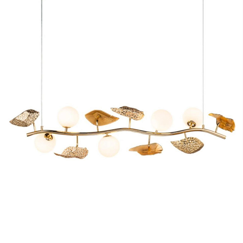 Люстра линейная на золотистом каркасе с белыми стеклянными плафонами Zest of Light Золотой Белый в Тюмени | Loft Concept 