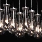 Люстра с 9-ю прозрачными плафонами из стекла в форме капли на прямоугольном потолочном основании цвета хром Lucid Rain  варинант исполнения - 5 | Loft Concept в Тюмени