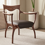 Стул деревянный с мягким сиденьем из коричневой натуральной кожи Moon Walnut Furniture варинант исполнения - 1 | Loft Concept в Тюмени