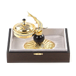 Икорница с декором "Стерлядка на ракушке" с гравировкой на подставке из натурального камня Обсидиан Decorative Cavair Dishes варинант исполнения - 4 | Loft Concept в Тюмени