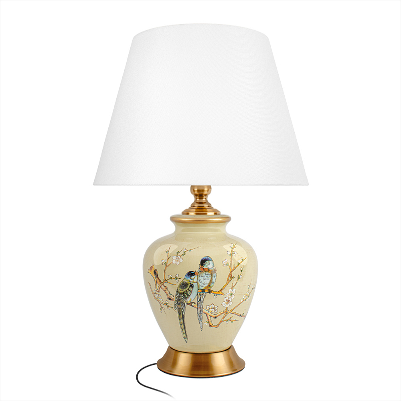 Настольная лампа бежевая с изображением птиц Slip Away Белый Бежевый Мульти в Тюмени | Loft Concept 