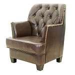 Кресло кожаное c мягкими подлокотниками на 4-х деревянных ножках из массива березы Joseph Armchair brown варинант исполнения - 2 | Loft Concept в Тюмени