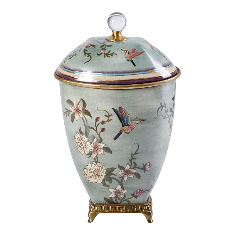 Ваза с крышкой и цветочным узором Genuine Chinese Classics Серый Мульти Бронза в Тюмени | Loft Concept 