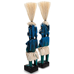 Комплект из 2-х деревянных статуэток Asmat Straw Headdress Statuettes Blue Tattoo варинант исполнения - 2 | Loft Concept в Тюмени