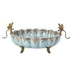 Чаша из голубого фарфора на бронзовых ножках с рисунком цветов и фигурками стрекоз Blue Garden варинант исполнения - 1 | Loft Concept в Тюмени