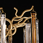 Люстра линейная золотого цвета с декоративными ветвями и длинными стеклянными подвесками в форме сосулек Droplet Chandelier варинант исполнения - 6 | Loft Concept в Тюмени