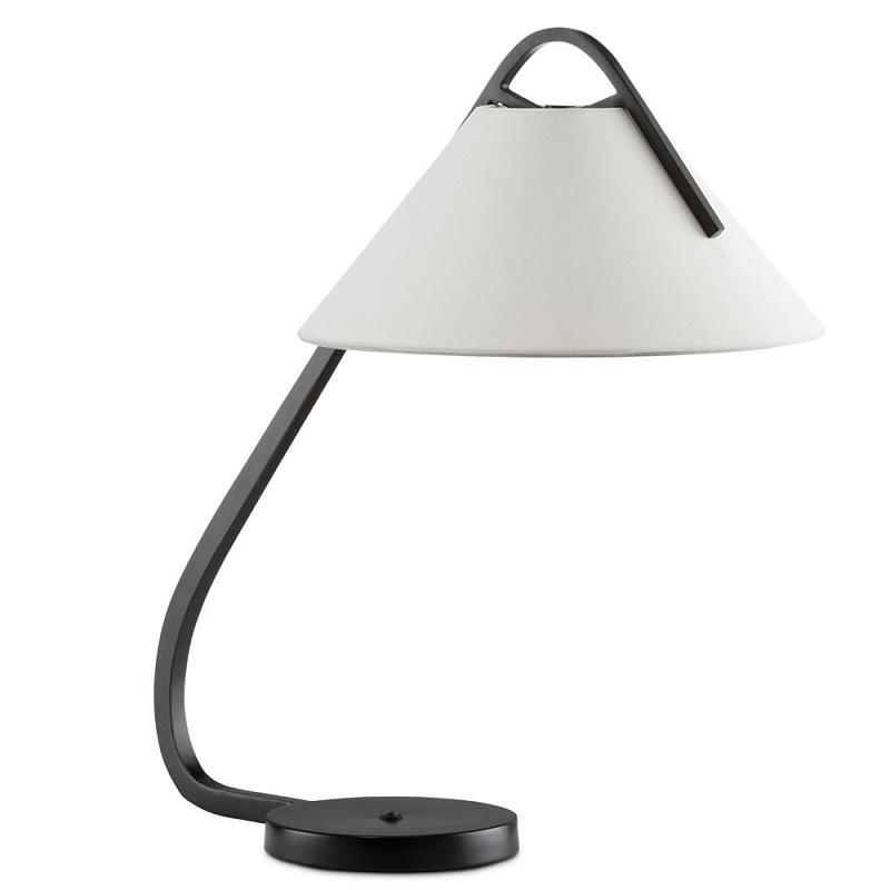 Настольная лампа с черным каркасом и белым тканевым абажуром в форме конуса Stylish Solution Черный Белый в Тюмени | Loft Concept 