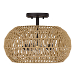 Потолочный светильник с плафоном из плетеного джута и черным каркасом Quoizel варинант исполнения - 2 | Loft Concept в Тюмени