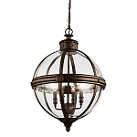 Подвесной светильник бронзового цвета с прозрачным стеклянным плафоном в форме шара в индустриальном стиле на цепи 4 лампы Feiss варинант исполнения - 1 | Loft Concept в Тюмени