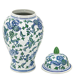 Ваза с крышкой и зелено-голубым рисунком на белом фоне 51 см Blue & White Ornament варинант исполнения - 2 | Loft Concept в Тюмени