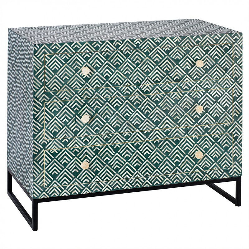 Комод инкрустация костью Green Indian Bone Inlay 3 drawer Зеленый Зеленый Комод инкрустация костью Green Indian Bone Inlay 3 drawer Зеленый Зеленый в Тюмени | Loft Concept