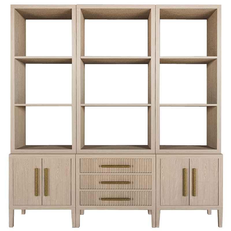 Модульный стеллаж Primo из трех составных элементов Светлый дуб Древесина Золотой в Тюмени | Loft Concept 