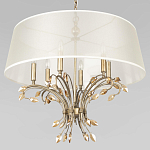 Люстра подвесная круглая с тканевым полупрозрачным абажуром и подвесками 6 ламп Gilded Elegance варинант исполнения - 4 | Loft Concept в Тюмени