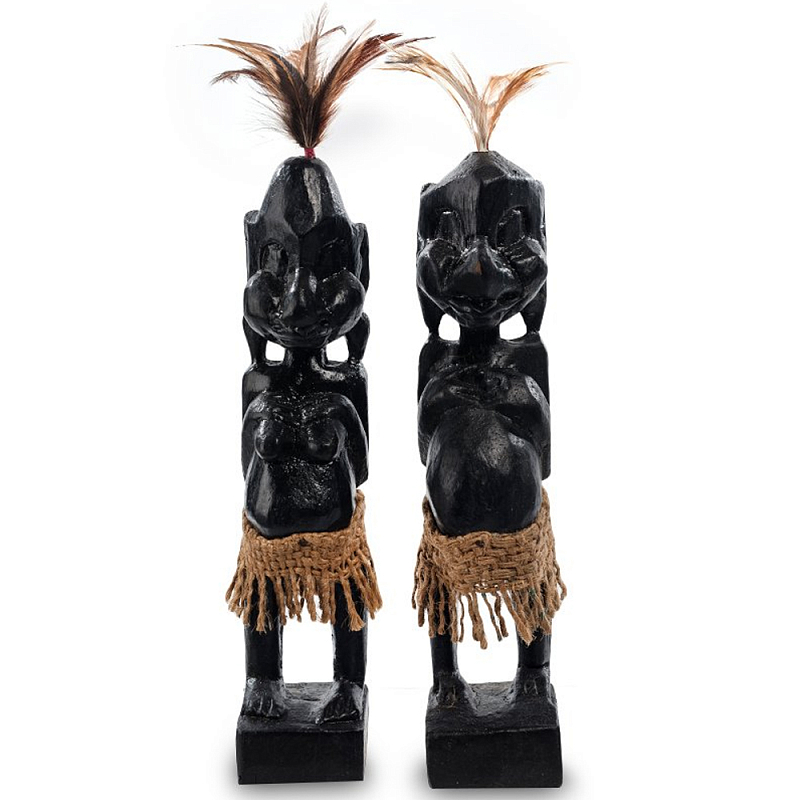 Комплект из 2-х деревянных статуэток Asmat Statuettes Black Черный Коричневый Комплект из 2-х деревянных статуэток Asmat Statuettes Black Черный Коричневый в Тюмени | Loft Concept