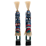 Комплект из 2-х деревянных статуэток Asmat Straw Headdress Statuettes Blue Colorful Tattoo варинант исполнения - 5 | Loft Concept в Тюмени
