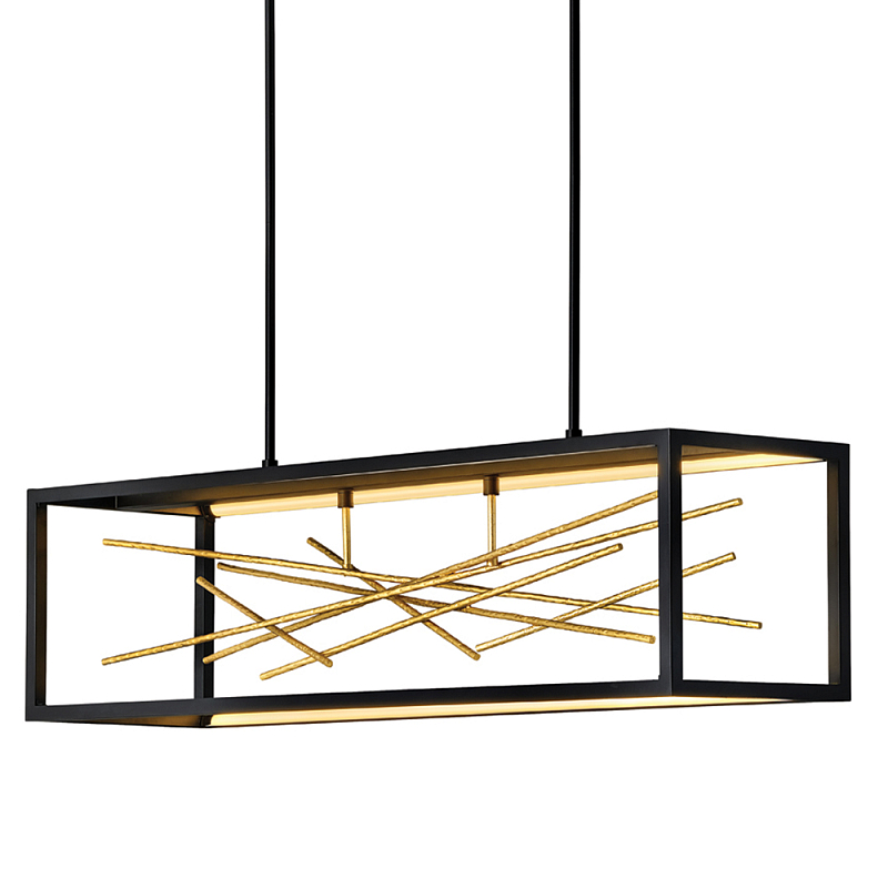 Люстра прямоугольная черного цвета с декором в виде ветвей в золотой отделке Hinkley Золотой Черный в Тюмени | Loft Concept 