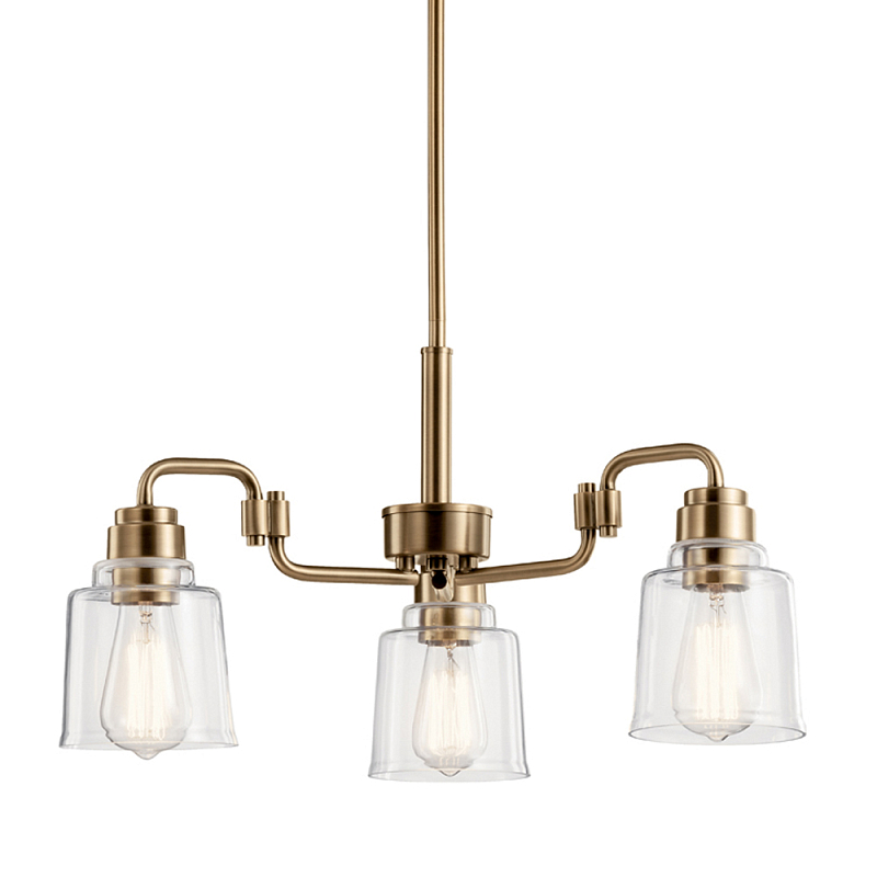 Люстра цвета латунь с 3-мя прозрачными стеклянными плафонами Kichler Латунь Прозрачное Стекло в Тюмени | Loft Concept 