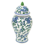 Ваза с крышкой и зелено-голубым рисунком на белом фоне 51 см Blue & White Ornament варинант исполнения - 1 | Loft Concept в Тюмени