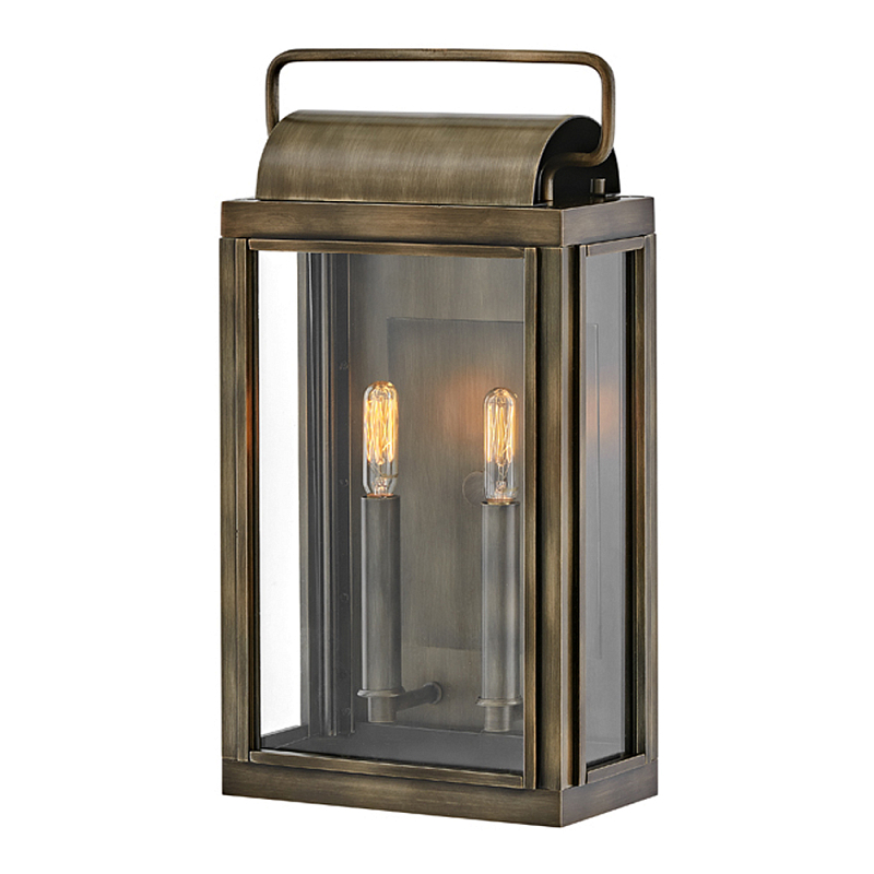 Настенный фонарь прямоугольной формы цвета состаренная латунь с двумя лампами Hinkley Бронза Прозрачное Стекло в Тюмени | Loft Concept 