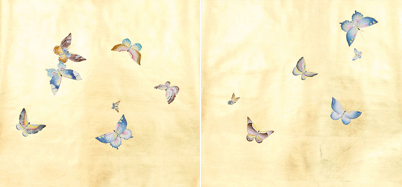 Обои ручная роспись Butterflies Special Colourway on Deep Rich Gold gilded paper Обои ручная роспись Butterflies Special Colourway on Deep Rich Gold gilded paper - Loft-Concept в Тюмени