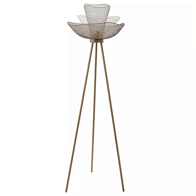 Торшер с трехъярусным плафоном из металлической сетки Light Floor Lamp Made of Metal Mesh Белый Бежевый Золотой Торшер с трехъярусным плафоном из металлической сетки Light Floor Lamp Made of Metal Mesh Белый Бежевый Золотой в Тюмени | Loft Concept
