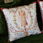 Декоративная подушка бежевая с растительным орнаментом Raffael Angel Beige Red Cushion варинант исполнения - 2 | Loft Concept в Тюмени