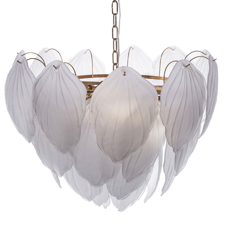 Люстра с лепестками из матового рифленого стекла Chandelier Water Lily Золотой Белый матовый в Тюмени | Loft Concept 