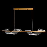 Люстра линейная золотистого цвета с двумя прозрачными волнистыми элементами Wave Line варинант исполнения - 3 | Loft Concept в Тюмени