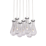 Люстра с 7-ю прозрачными плафонами из стекла в форме капли на круглом потолочном основании цвета хром Lucid Rain  варинант исполнения - 1 | Loft Concept в Тюмени