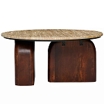 Кофейный столик с круглой столешницей на 2-х массивных деревянных ножках Tandem Travertine and Wood варинант исполнения - 1 | Loft Concept в Тюмени