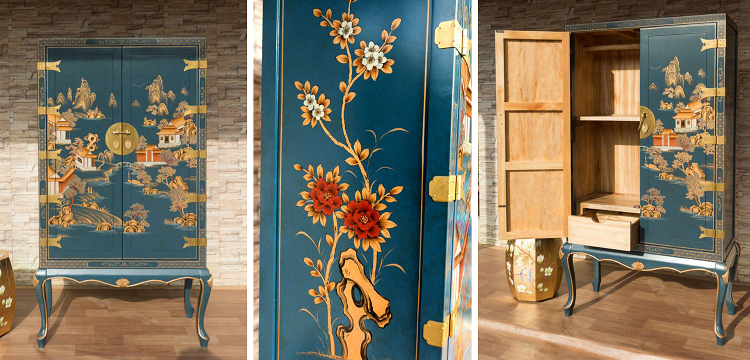 Голубой Шкаф в Китайском стиле Chinese Village Cabinet Голубой Шкаф в Китайском стиле Chinese Village Cabinet - Loft-Concept в Тюмени