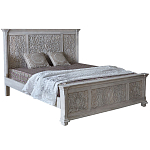 Двуспальная кровать из массива манго с резьбой Vega Grey Mango Bed варинант исполнения - 2 | Loft Concept в Тюмени