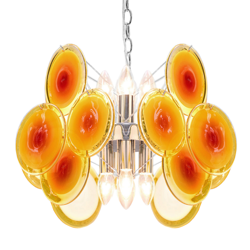 Люстра из оранжевых стеклянных дисков OrangeGlowing Reflectors Оранжевое Стекло  Хром в Тюмени | Loft Concept 