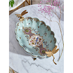 Чаша из голубого фарфора на бронзовых ножках с рисунком цветов и фигурками стрекоз Blue Garden варинант исполнения - 4 | Loft Concept в Тюмени