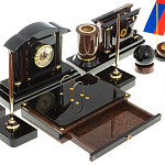 Настольный письменный набор с часами из природного камня обсидиана Peace Contract варинант исполнения - 4 | Loft Concept в Тюмени