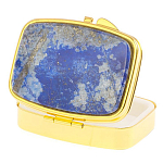 Таблетница карманная прямоугольная с 2-мя отделениями с зеркалом и накладкой из натурального камня Лазурит Gold Stone Pillboxes варинант исполнения - 2 | Loft Concept в Тюмени