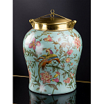 Ваза округлой формы из фарфора с рисунком и бронзовой крышкой Turquoise Blooming Garden варинант исполнения - 1 | Loft Concept в Тюмени