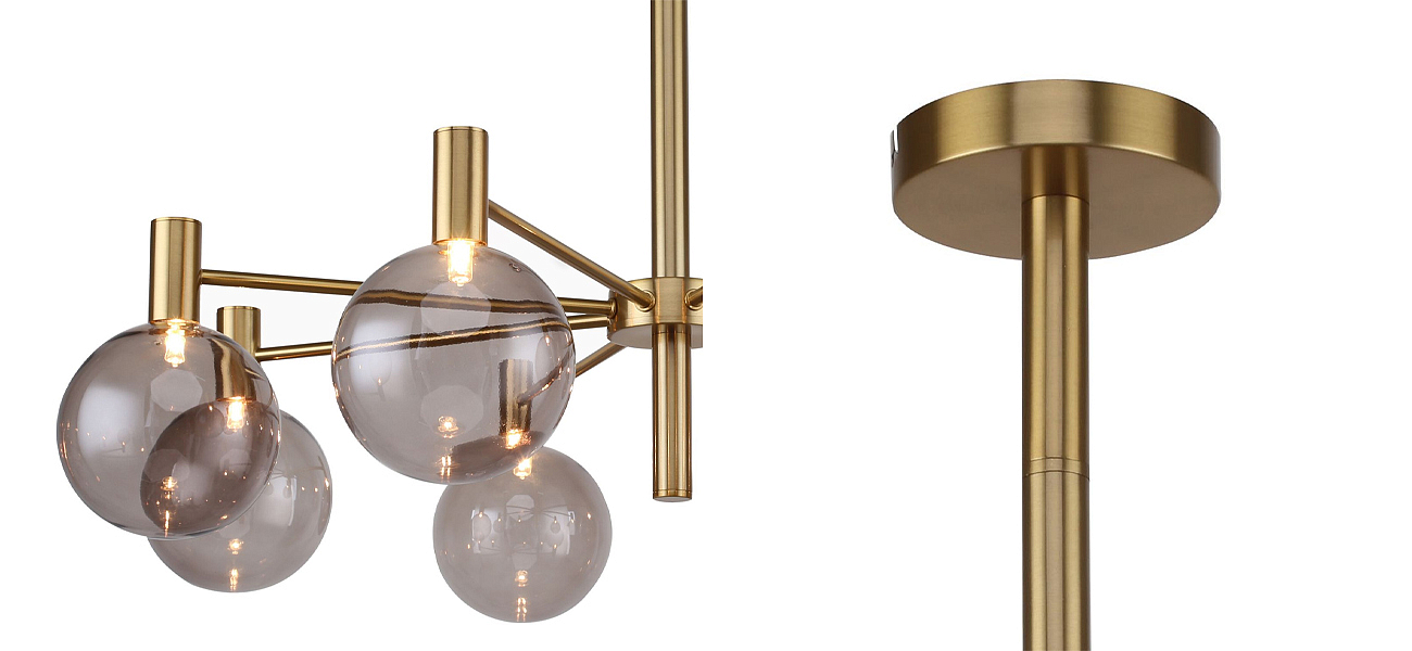 Люстра с выдувными плафонами коньячного цвета Carmella Globe Brass Люстра с выдувными плафонами коньячного цвета Carmella Globe Brass - Loft-Concept в Тюмени