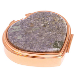 Таблетница карманная в форме сердца с 3-мя отделениями с зеркалом и накладкой из натурального камня Лепидолит Red Gold Stone Pillboxes варинант исполнения - 1 | Loft Concept в Тюмени