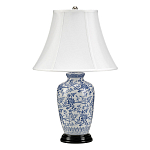 Настольная лампа с фарфоровым основанием с декоративным орнаментом и белым абажуром на темной круглой подставке Elstead Lighting варинант исполнения - 1 | Loft Concept в Тюмени