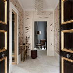 Обои ручная роспись Fishes Blue Pearl on Tarnished Silver gilded silk with pearlescent antiquing варинант исполнения - 2 | Loft Concept в Тюмени