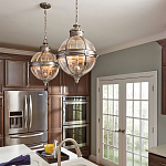 Подвесной светильник с прозрачным стеклянным плафоном в форме шара цвета никеля в индустриальном стиле на цепи 3 лампы Feiss варинант исполнения - 3 | Loft Concept в Тюмени