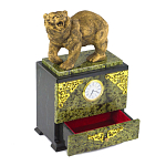 Часы настольные с декором в виде медведя и выдвижным ящиком из натурального камня Змеевик Bear Stone Clock варинант исполнения - 3 | Loft Concept в Тюмени