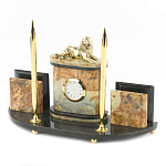 Настольный письменный набор из камня офиокальцит и бронзы с декором в виде льва Successful Leader варинант исполнения - 2 | Loft Concept в Тюмени