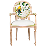 Стул с подлокотниками золотистый из бука с изображением птиц и цветов Blooming Birds 2 варинант исполнения - 1 | Loft Concept в Тюмени