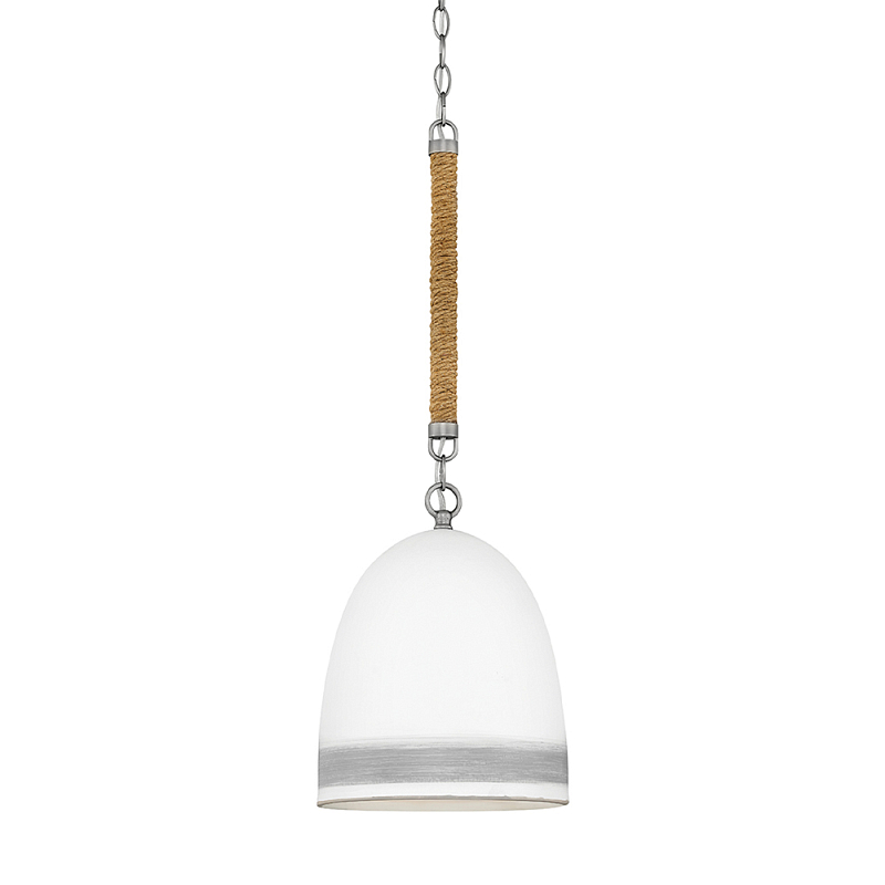 Подвесной светильник белый колоколообразный с декоративной обмоткой из веревки Hinkley Никель Белый Бежевый в Тюмени | Loft Concept 