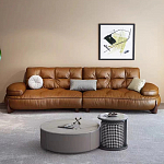 Диван кожаный с каркасом из массива дерева Medieval Furniture варинант исполнения - 1 | Loft Concept в Тюмени