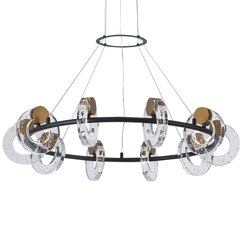 Кольцевая люстра с круглыми стеклянными плафонами в виде колец Olympe Glass Chandelier Черный Прозрачное Стекло Латунь Кольцевая люстра с круглыми стеклянными плафонами в виде колец Olympe Glass Chandelier Черный Прозрачное Стекло Латунь в Тюмени | Loft Concept
