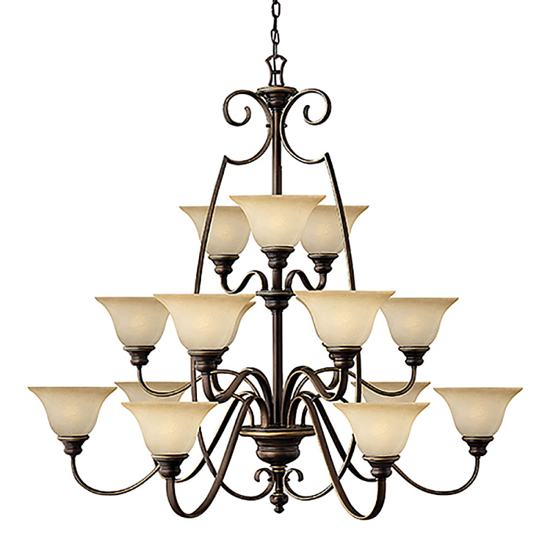 Люстра трехъярусная бронзового цвета с 15-ю кремовыми плафонами в форме чаш Hinkley Бронза Бежевый в Тюмени | Loft Concept 