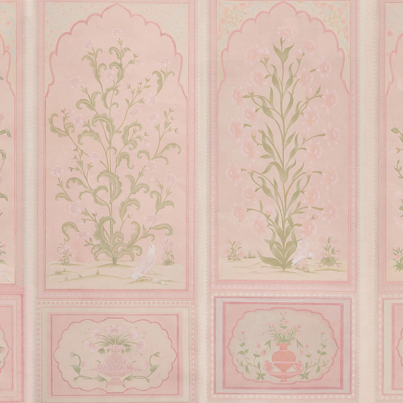 Обои ручная роспись Jharokha Arches Original colourway on pink painted Xuan paper Обои ручная роспись Jharokha Arches Original colourway on pink painted Xuan paper в Тюмени | Loft Concept